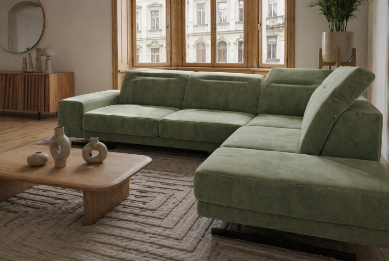 Ecksofa Fiore 265 × 220 cm mit verstellbaren Kopfstützen und T35-Schaum