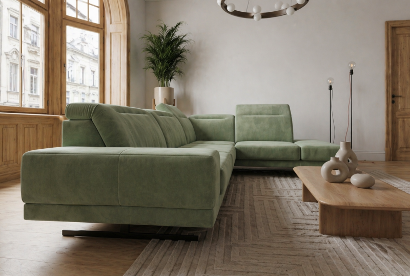 Ecksofa Fiore 265 × 220 cm mit verstellbaren Kopfstützen und T35-Schaum