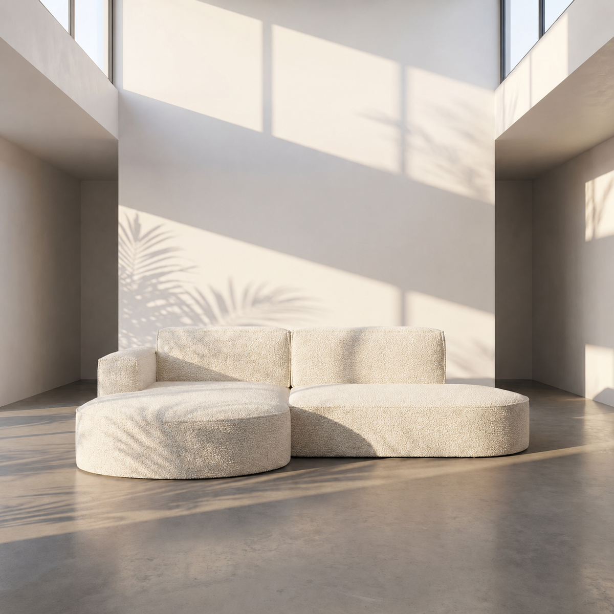 PARMA STUDIO Ecksofa 236 cm – Weiches Bouclé-Design für kleine, stilvolle Räume -  Creme (Loop 2)