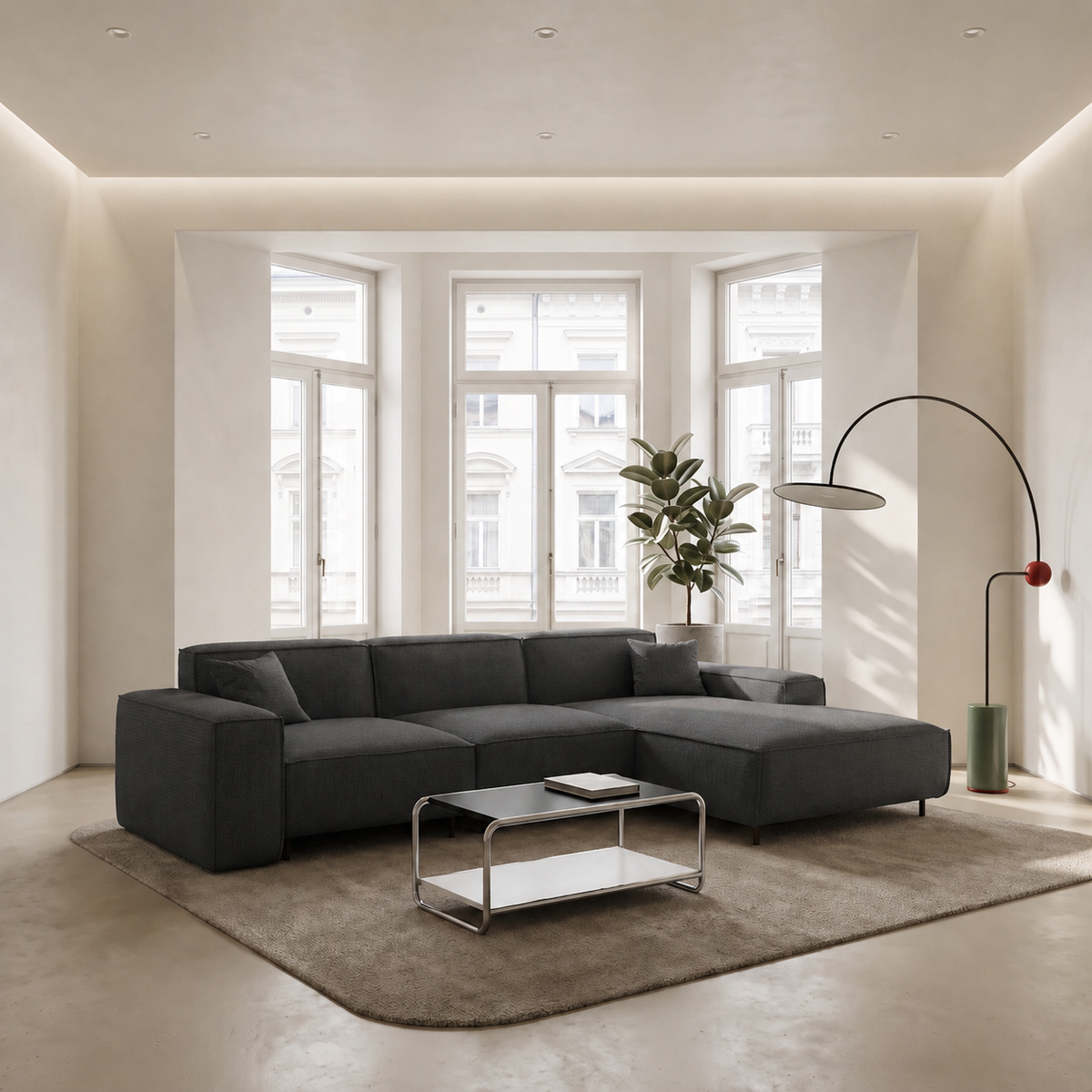LUGA L HILLS Ecksofa, Artico, Anthrazit / Grau