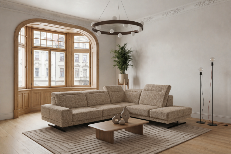 Ecksofa Fiore 265 × 220 cm mit verstellbaren Kopfstützen und T35-Schaum - Rechts