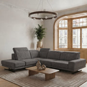 Ecksofa Fiore 265 × 220 cm mit verstellbaren Kopfstützen und T35-Schaum – Stoff Aragon 97, Dunkelgrau - Links