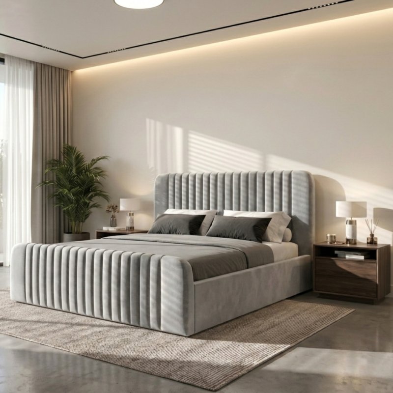 Polsterbett Modena mit Bettkasten und Kopfteil im Samt Magic Velvet - Grau 2218