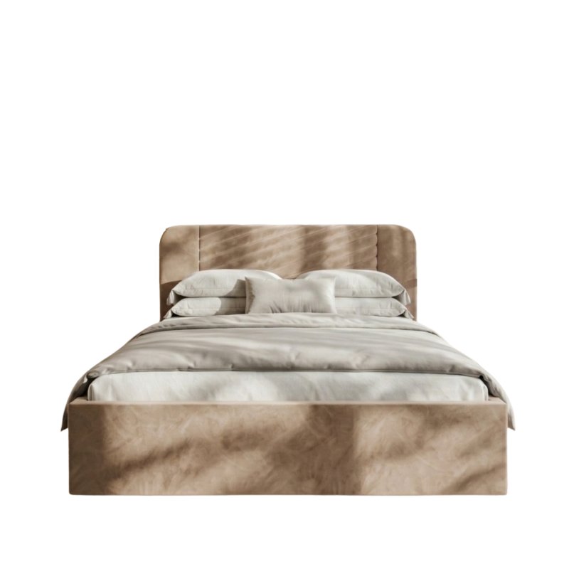 Polsterbett Venezia mit Bettkasten und abgerundetem Kopfteil im Samt Magic Velvet - Beige