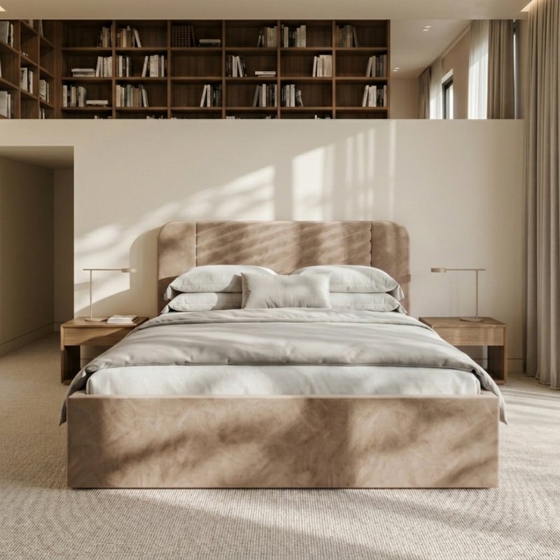 Polsterbett Venezia mit Bettkasten und abgerundetem Kopfteil im Samt Magic Velvet - Beige 2282