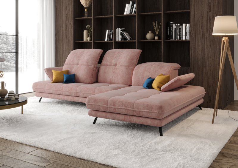 Ecksofa Verde mit verstellbarer Sitztiefe und Kopfteilen im Stoff Terra 61 - Altrosa 61 - Rechts
