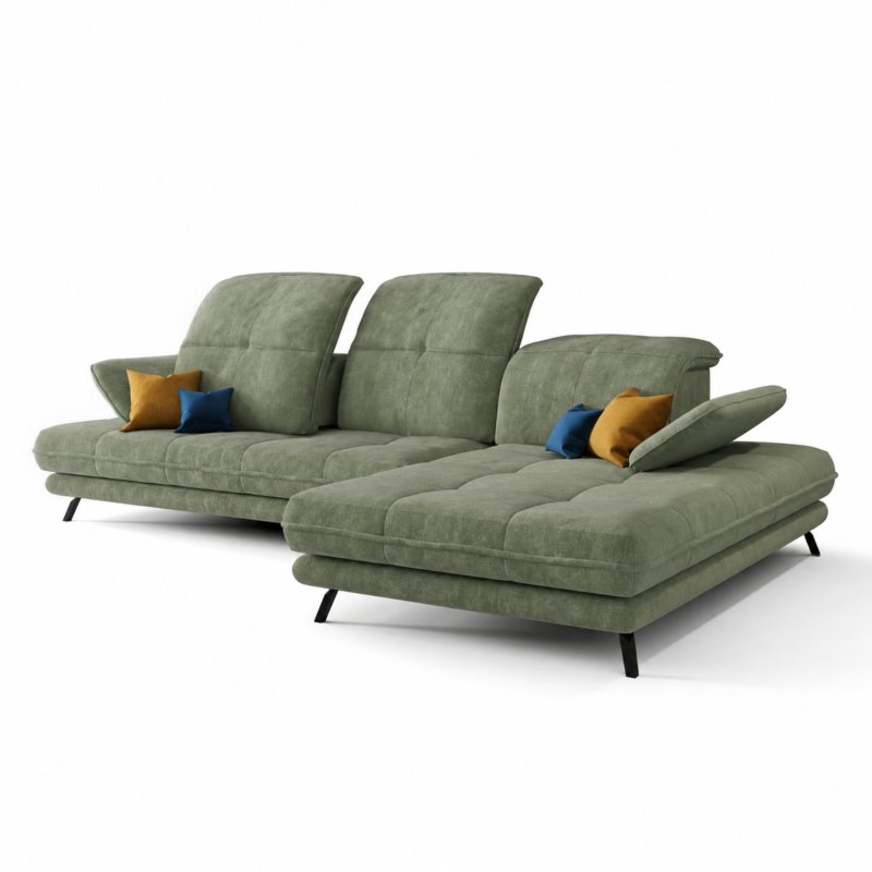 Ecksofa Verde mit verstellbarer Sitztiefe und Kopfteilen im Stoff Terra 33 - Grün.jpg