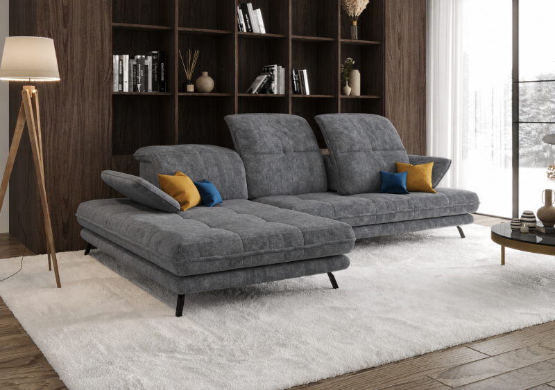 Ecksofa Verde mit verstellbarer Sitztiefe und Kopfteilen im Stoff Terra - LINKS