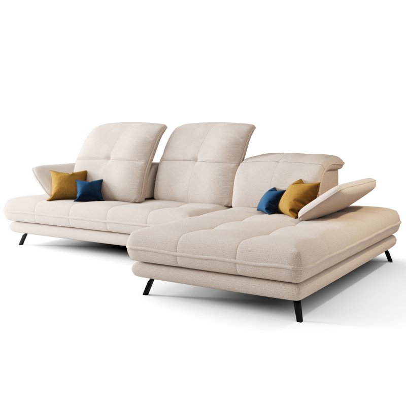 Ecksofa Verde mit verstellbarer Sitztiefe und Kopfteilen im Stoff Aragon 03 - Creme.jpg