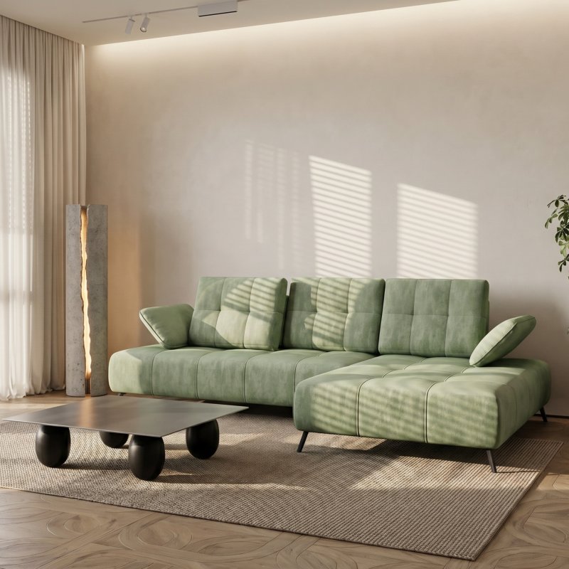 Ecksofa Dante 280x180 cm mit verstellbarer Sitztiefe, moderne Metallbeine – haustierfreundlicher Terra 33, Grün - Rechts.jpg