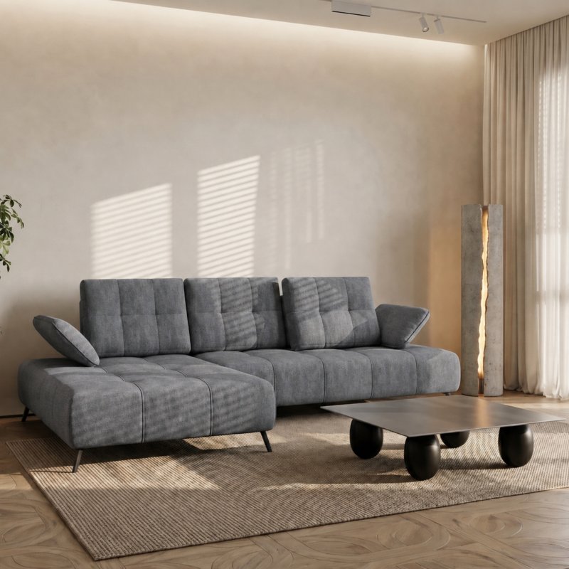 Ecksofa Dante 280x180 cm mit verstellbarer Sitztiefe, moderne Metallbeine – haustierfreundlicher Terra 92, Dunkelgrau - Links