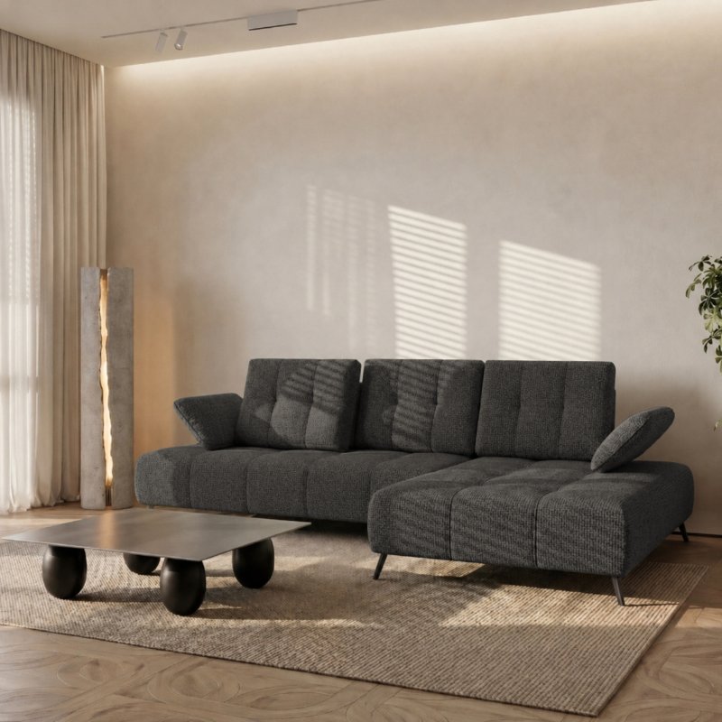 Ecksofa Dante 280x180 cm mit verstellbarer Sitztiefe, moderne Metallbeine - hydrophober Aragon 97, Dunkelgrau - Rechts.jpg