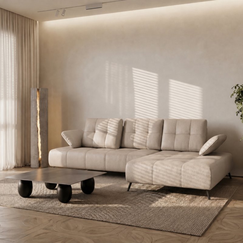 _Ecksofa Echtleder 280x180 cm mit verstellbarer Sitztiefe, moderne Metallbeine – luxuriöses Madras-Leder - K11 Rechts