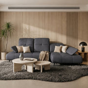 _Ecksofa Bergamo Echtleder 280x180 cm mit verstellbarer Sitztiefe, verstellbare Kopfstützen moderne Metallbeine - luxuriöses Madras - K23 Dunkelgrau  - Rechts