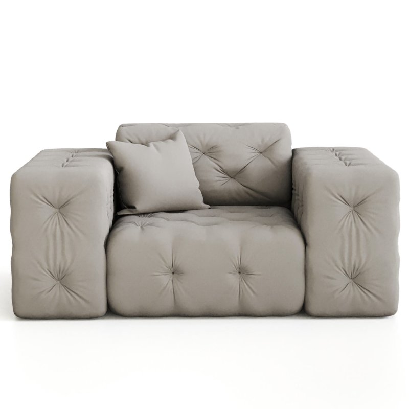 Sessel Modest – Chesterfield 1-Sitzer im modernen Samtstoff Opera, breite Armlehnen & dekoratives Kissen