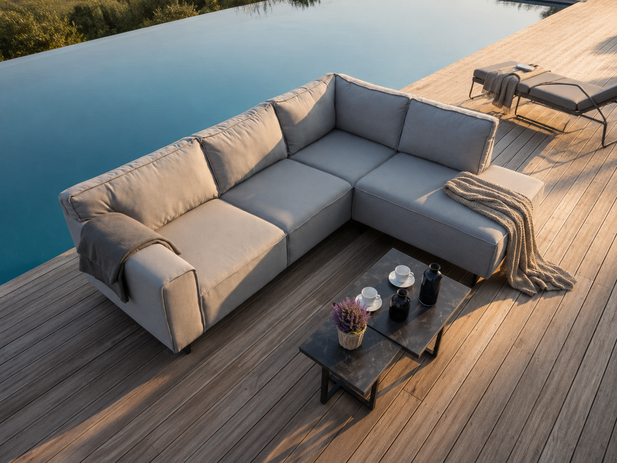 JACK Outdoor Ecksofa Garten wetterfest modern mit wasserabweisender Polsterung, Hellgrau
