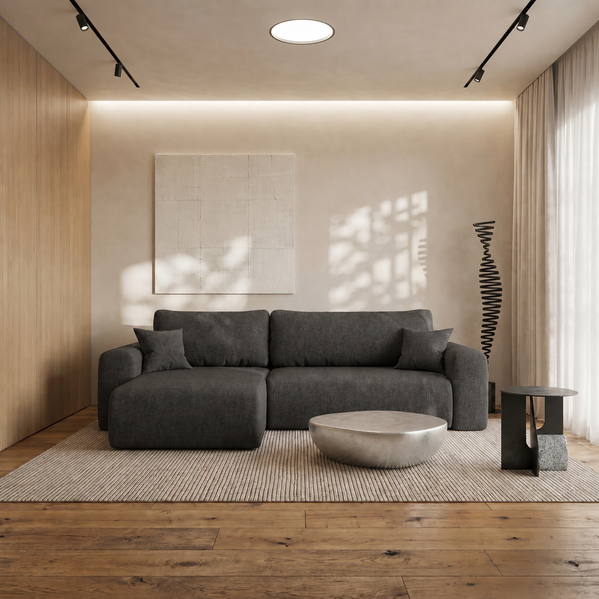 Ecksofa CAPRI L mit Schlaffunktion Bettkasten Graphitgrau Universall (Neve 90)