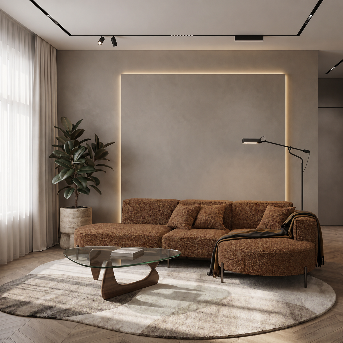 Ecksofa PARMA HILLS L | Bouclé Quelle 54 | Ziegel, Orange
