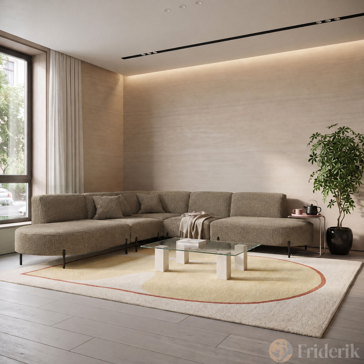 PARMA Corner HILLS Ecksofa – modernes Design, Komfort & Bouclé Stoff - Beige, Hellbraun (Quelle 18)