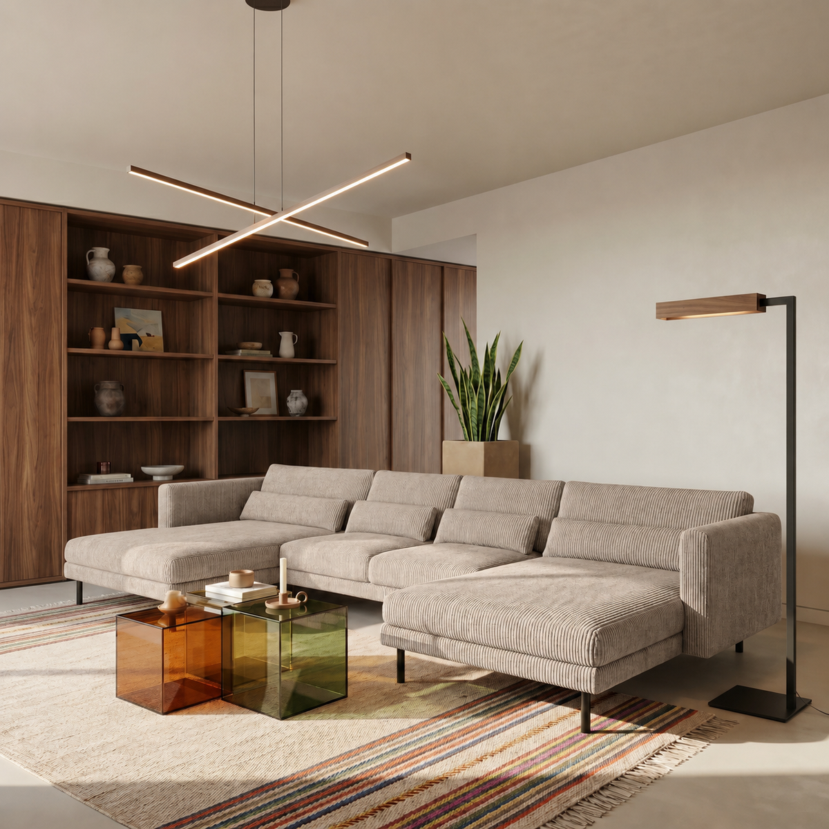 Ecksofa DANI U – Großes Familiensofa in U-Form mit Cordstoff POSO, Beige Poso 02