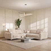 Ecksofa Malibu Max 250x250 cm mit Schlaffunktion, Stoff Gemma, Verstellbare Kopfstützen & Armlehne, Creme (Gemma 04)
