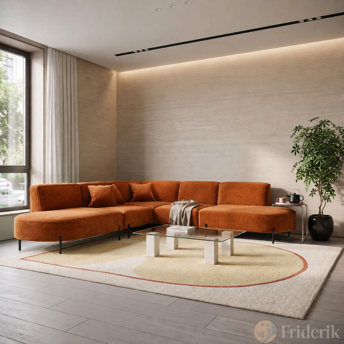 PARMA Corner HILLS Ecksofa – luxuriöser Velours NOEL mit Schattierungseffekt - Ziegel (Noel 12)