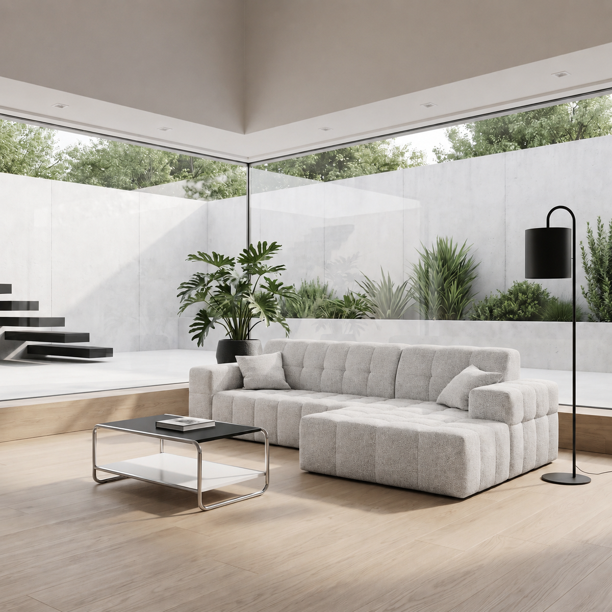 Ecksofa BALIA L 265 cm Chenille Stoff Hellgrau (Perfect Harmony 80)