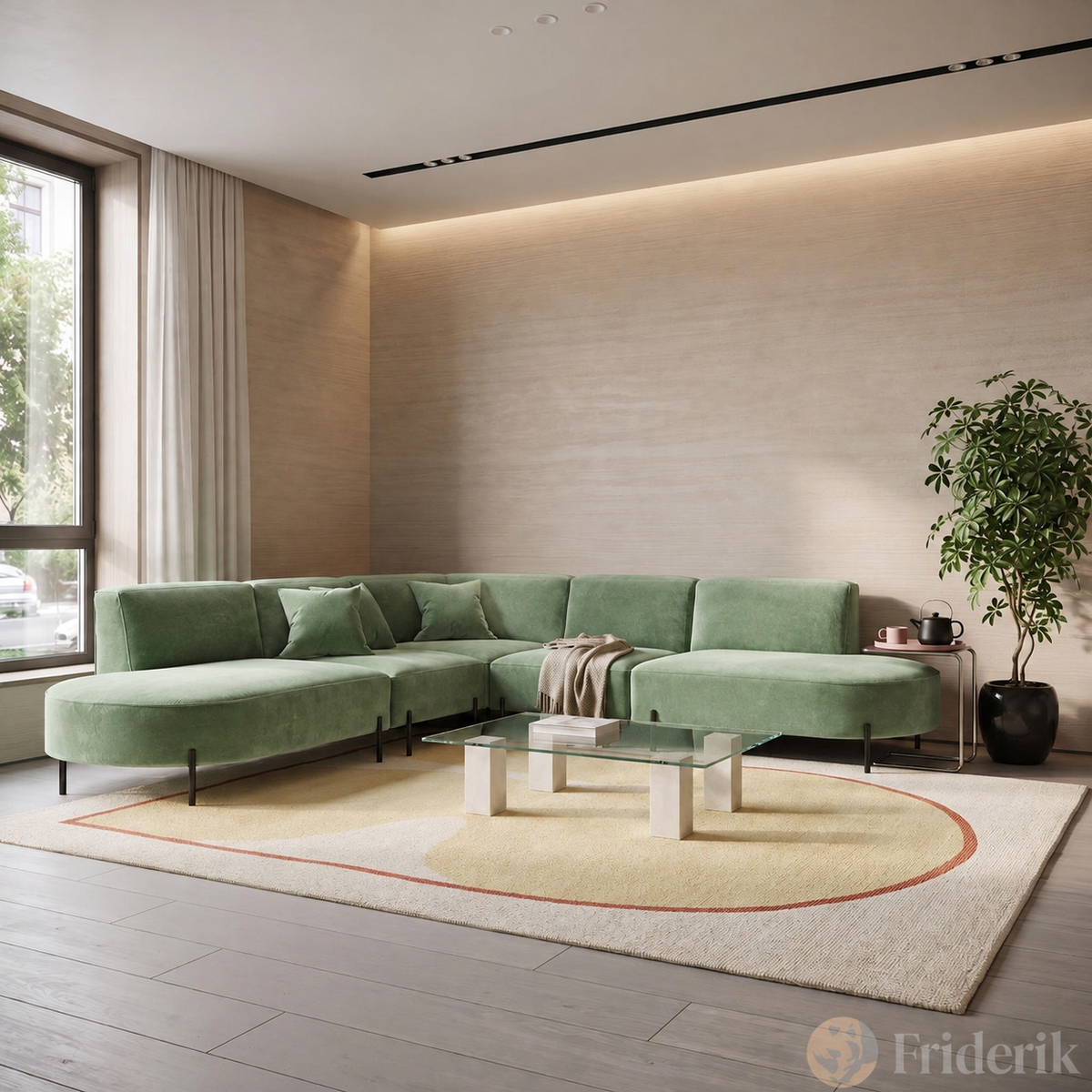 PARMA Corner HILLS Ecksofa – luxuriöser Velours NOEL mit Schattierungseffekt - Grün (Noel 09)