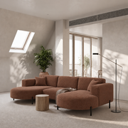 PARMA U HILLS Ecksofa – Sofa mit Bouclé Stoff Quelle, modernes Design, 299 cm - Ziegel, Orange (Quelle 54)