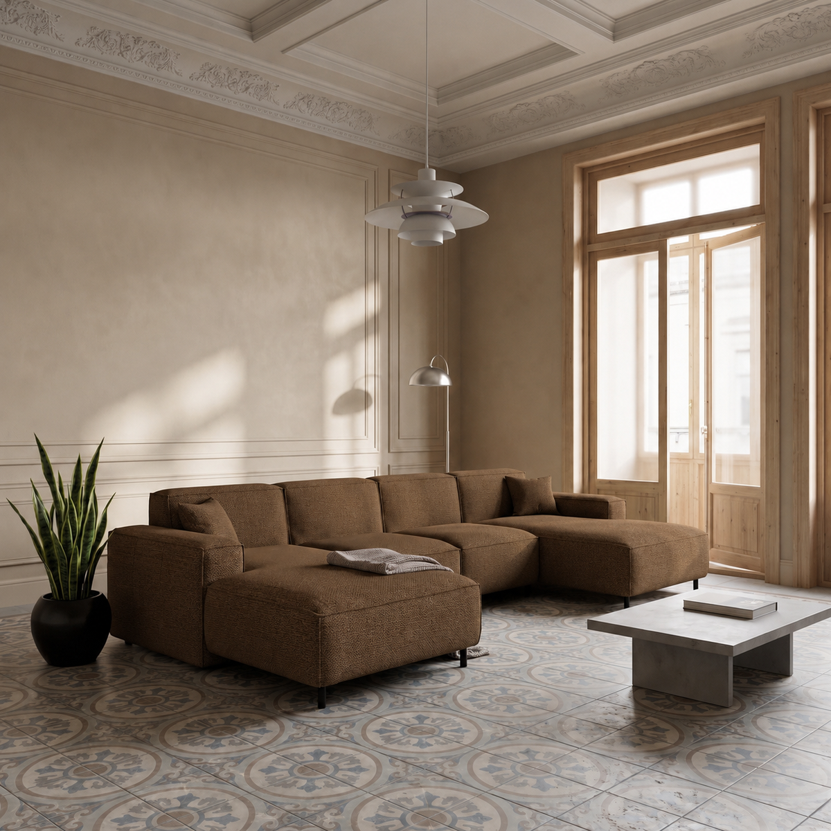 LUGA U HILLS Ecksofa, Artico, Orange / Kupferrot