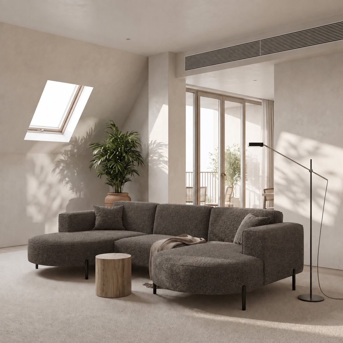 PARMA U HILLS Ecksofa – Sofa mit Bouclé Stoff Quelle, modernes Design, 299 cm - Braun (Quelle 21)