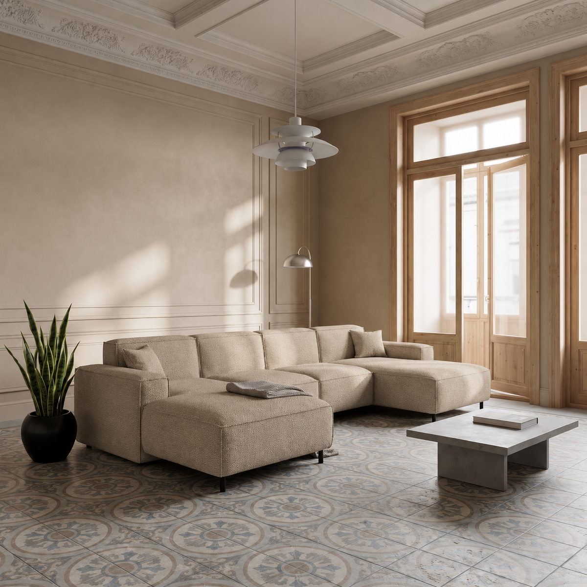LUGA U HILLS Ecksofa in Beige, Artico