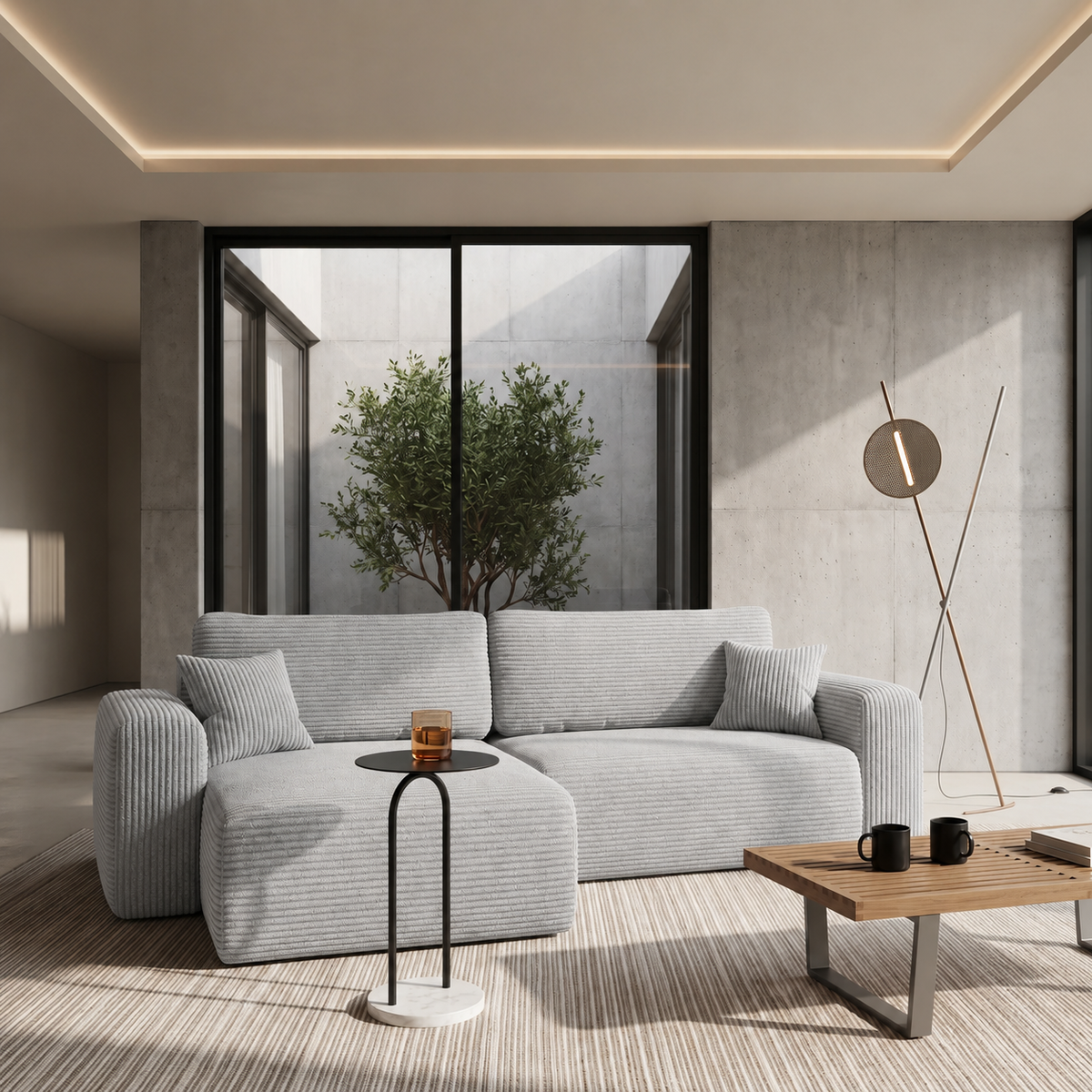 Ecksofa CAPRI L mit Schlaffunktion Bettkasten Hellgrau (Poso 110)