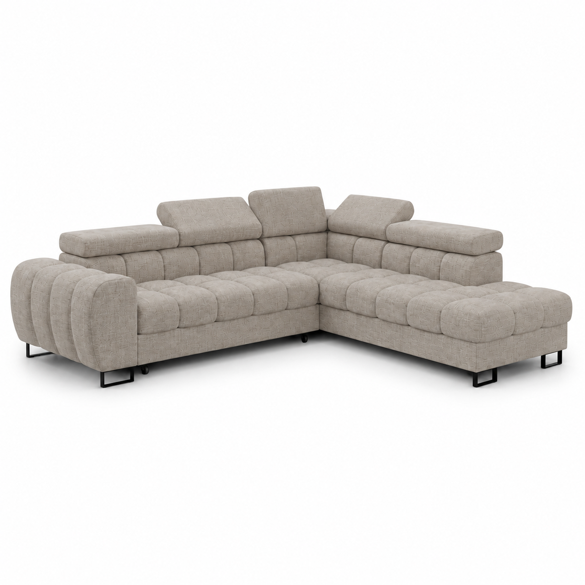 ASPEN Ecksofa 260×225 cm mit Schlaffunktion, Bettkasten & verstellbaren Kopfstützen, Beige (Terra 13)