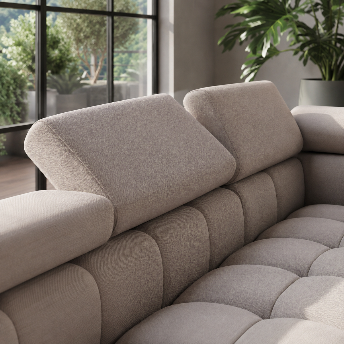 ASPEN Ecksofa 260×225 cm mit Schlaffunktion, Bettkasten & verstellbaren Kopfstützen, Dunkelgrau (Terra 92)