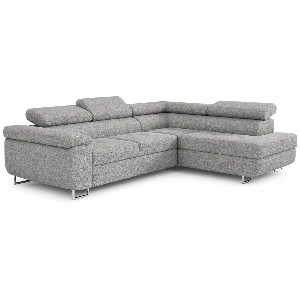 Ecksofa Antonia mit Schlaffunktion, Bettkasten & verstellbaren Kopfstützen – BOUCLÉ Hellgrau (Loop 18)