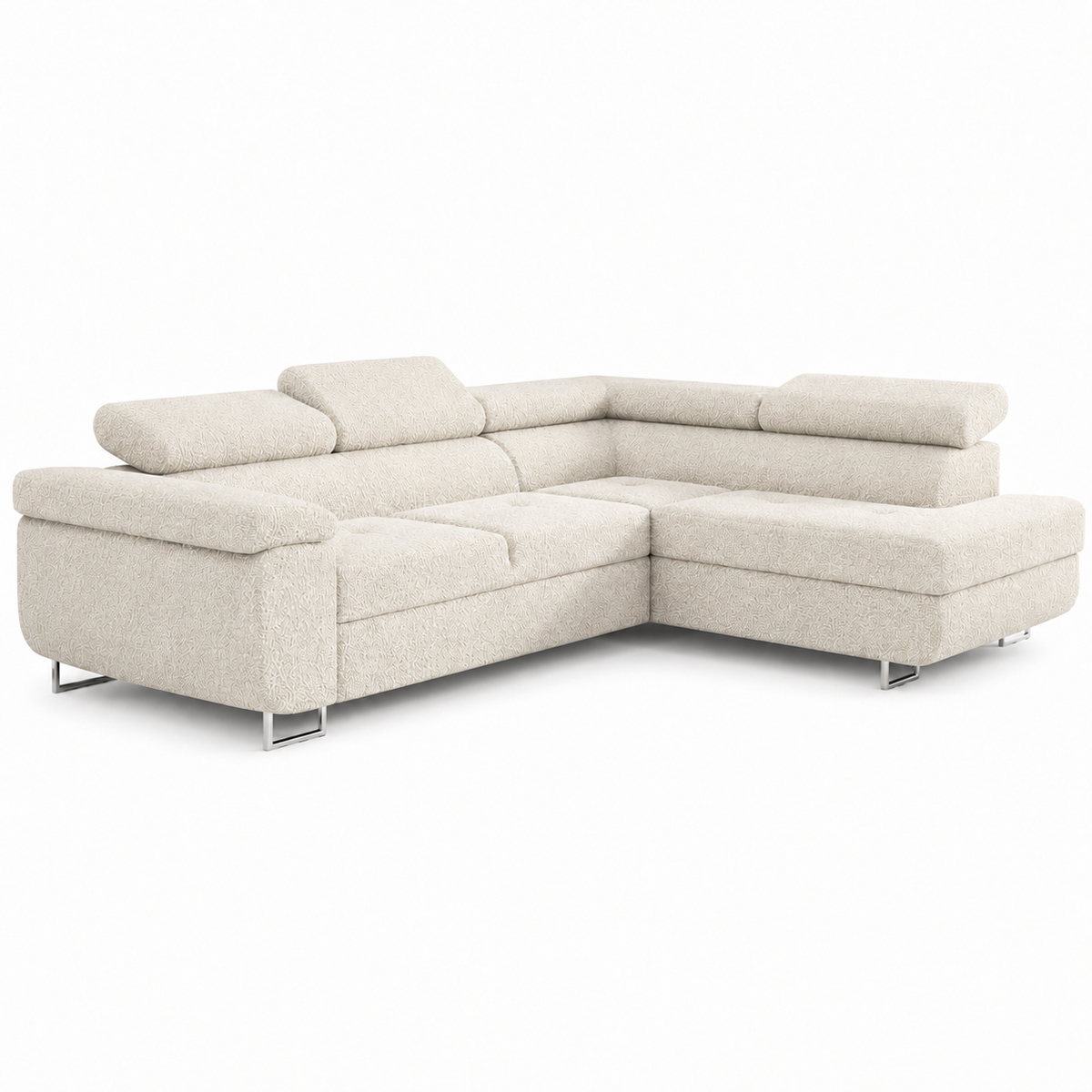 Ecksofa Antonia mit Schlaffunktion, Bettkasten & verstellbaren Kopfstützen – BOUCLÉ Creme (Loop 2)