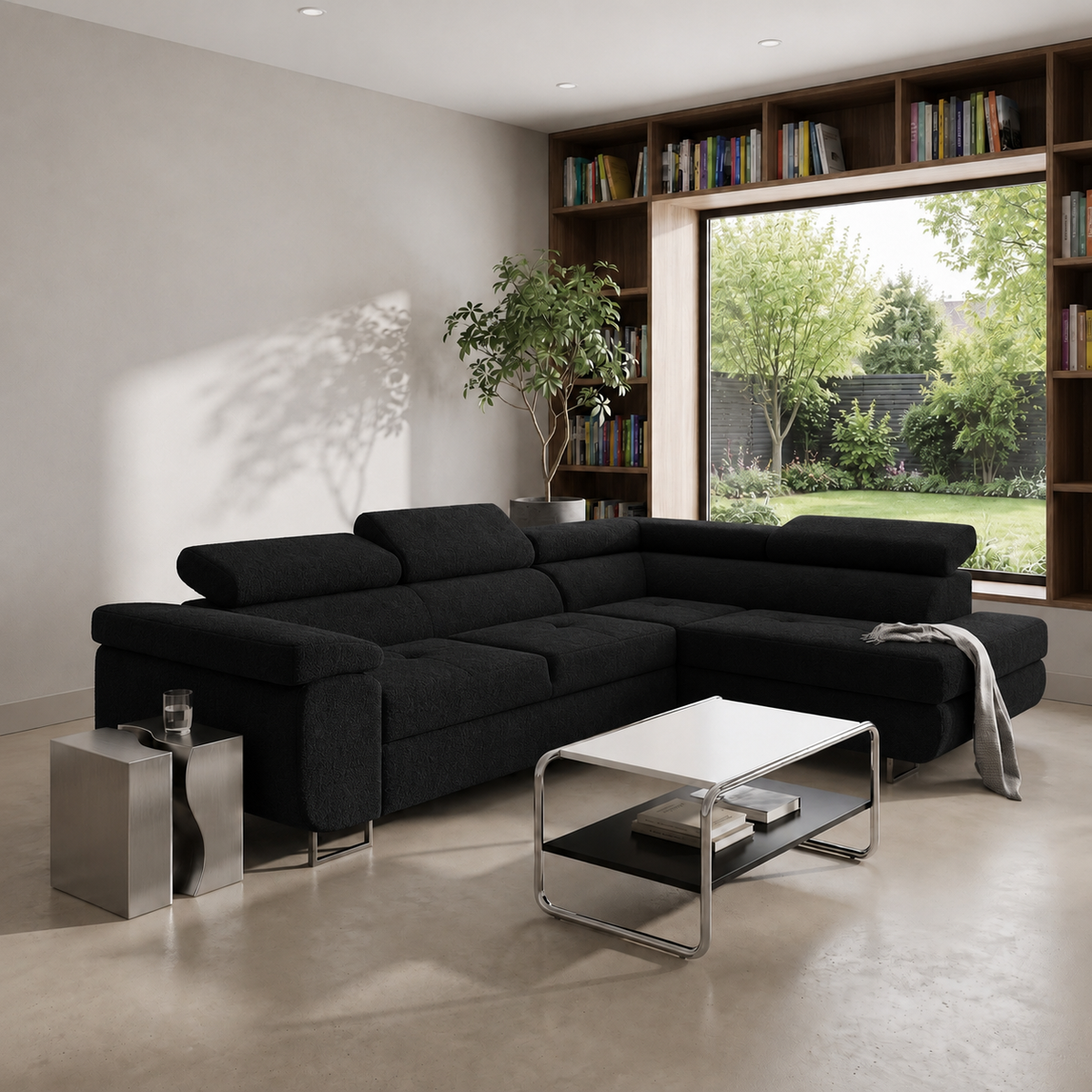 ANTONIA Ecksofa in Schwarz, Stoff Loop 20