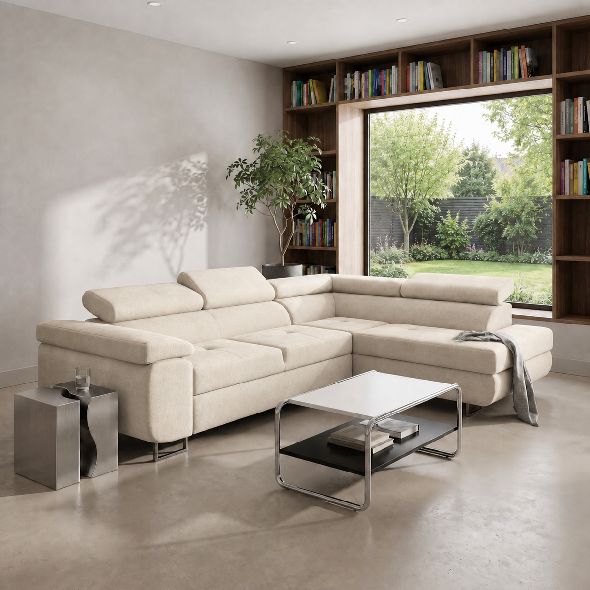 ANTONIA Ecksofa in Creme, Stoff Monolith 02