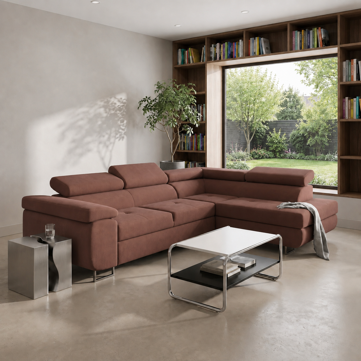ANTONIA Ecksofa in Altrosa-braun, Stoff Monolith 63