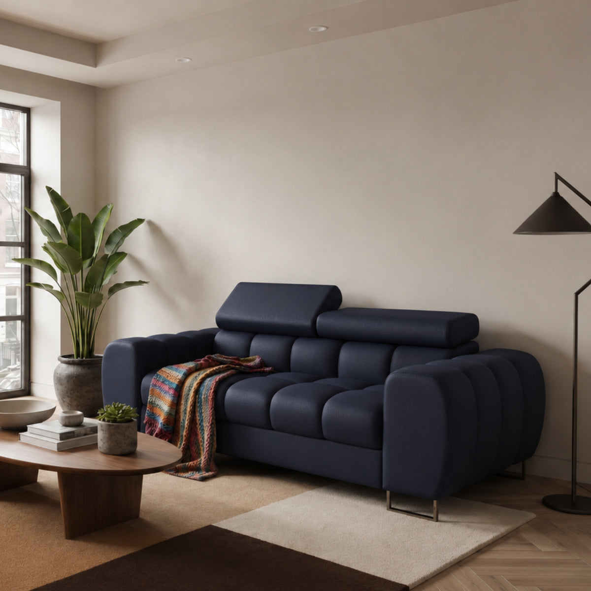 Sofa ASPEN II Ledersofa 195 cm 2-Sitzer mehrstufige Kopfstützenverstellung Schwarz (U-70)