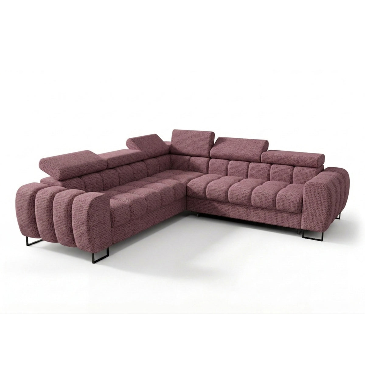ASPEN MAX Ecksofa mit Schlaffunktion, verstellbare Kopfstützen & Bettkasten, 260×260 cm, Altrosa (Aragon 69)