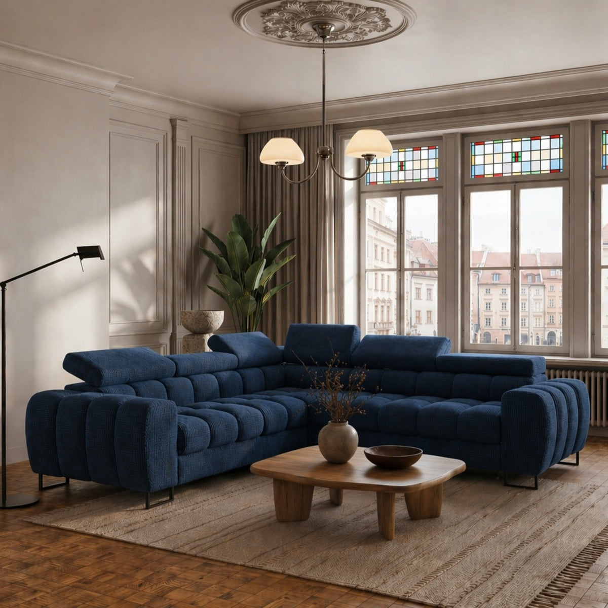 ASPEN MAX Ecksofa in Dunkelblau, Stoff Aragon 79