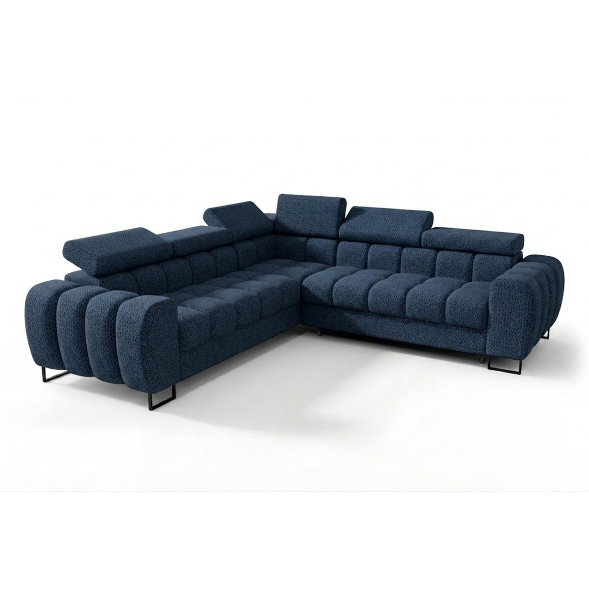 ASPEN MAX Ecksofa mit Schlaffunktion, verstellbare Kopfstützen & Bettkasten, 260×260 cm, Dunkelblau (Aragon 79)