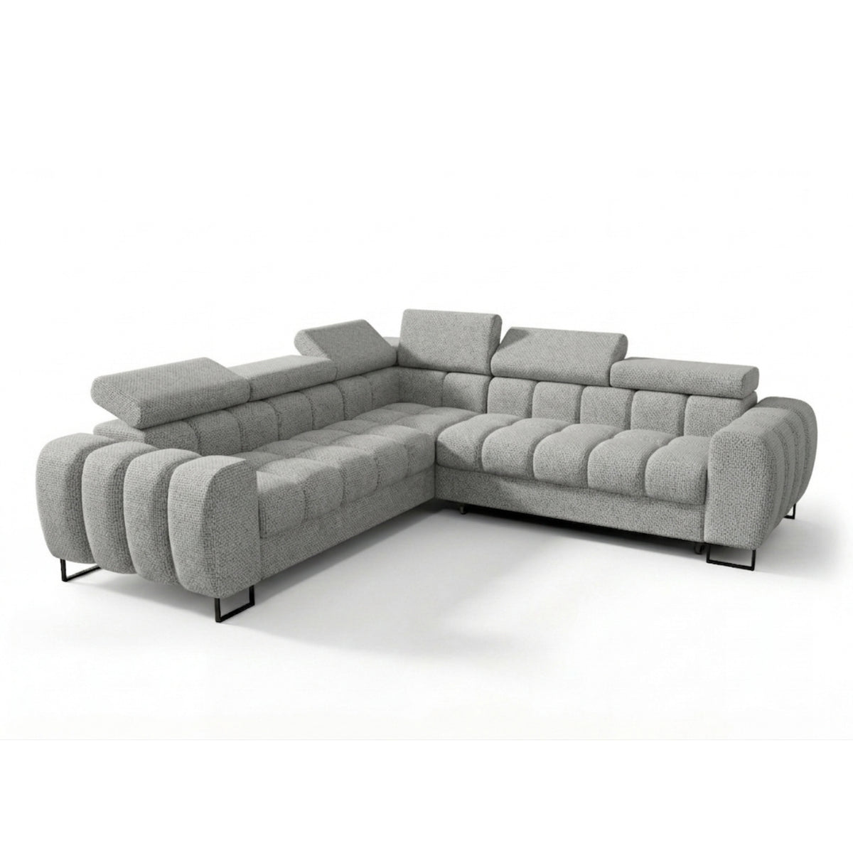 ASPEN MAX Ecksofa mit Schlaffunktion, verstellbare Kopfstützen & Bettkasten, 260×260 cm, Hellgrau (Aragon 80)