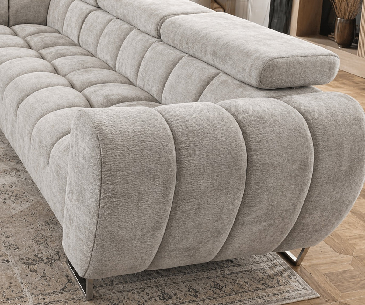 Ecksofa ASPEN MAX 260×260 cm – Ledersofa mit verstellbaren Kopfstützen, Schlaffunktion & Bettkasten, Creme (U-9)