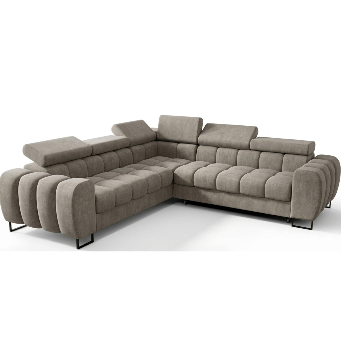 ASPEN MAX Ecksofa mit Schlaffunktion, verstellbare Kopfstützen & Bettkasten, 260×260 cm, Beige (Terra 13)