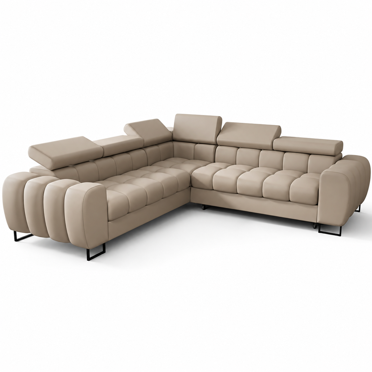 Ecksofa ASPEN MAX 260×260 cm – Ledersofa mit verstellbaren Kopfstützen, Schlaffunktion & Bettkasten, Creme (U-9)