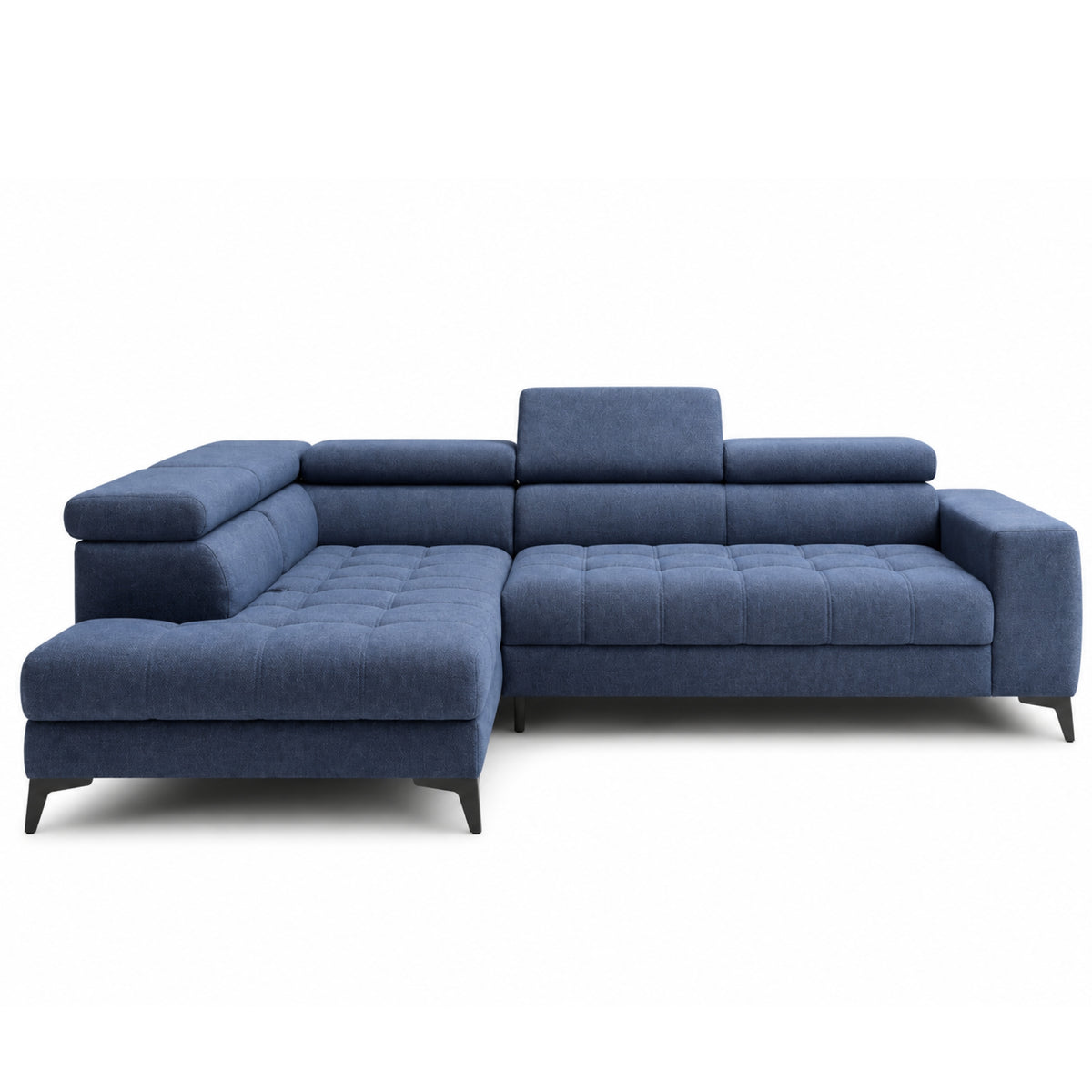 Ecksofa ASTOLA Schlaffunktion Relaxfunktion Bettkasten ausziehbare Rückenlehne - Dunkelblau (Sorella 77)