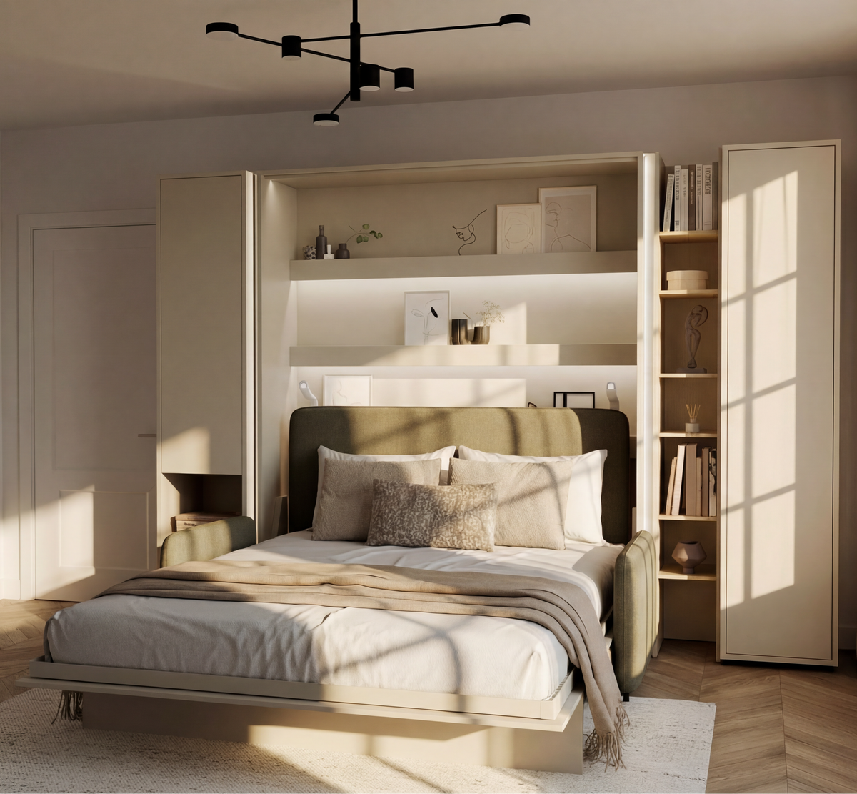 Wandklappbett 160x200 Vertikal Lenart BED CONCEPT Schrankbett Kashmir Beige BC-12